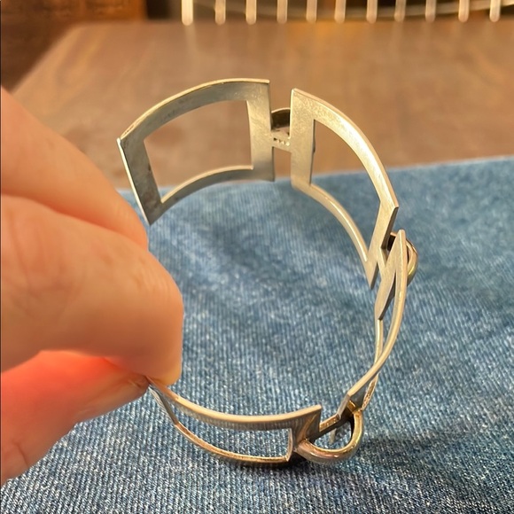 Vintage Sterling Silver Modernist Brutalist Wide Cuff Bracelet Mexico .925 Stamp - Picture 6 of 10